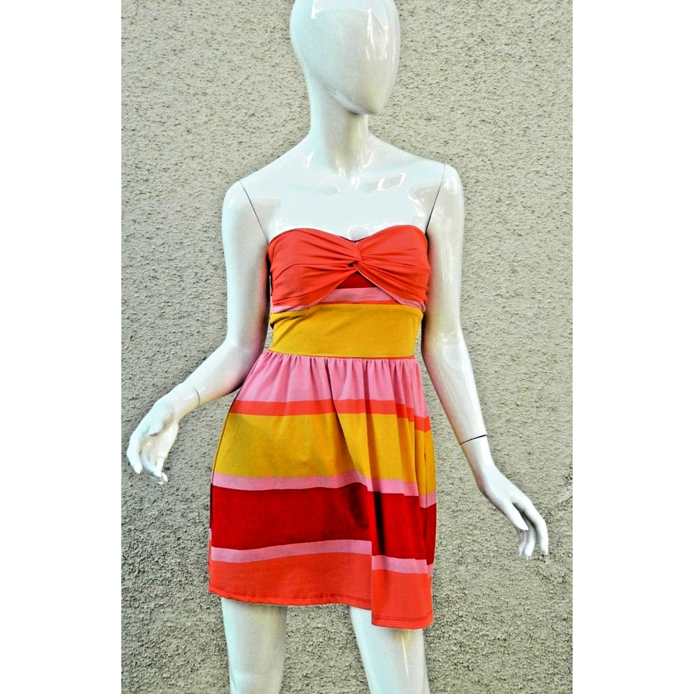 Va Va Joy Han Dress Size‎ X-Small Swim Cover-up Pink Orange Stripe Strapless USA